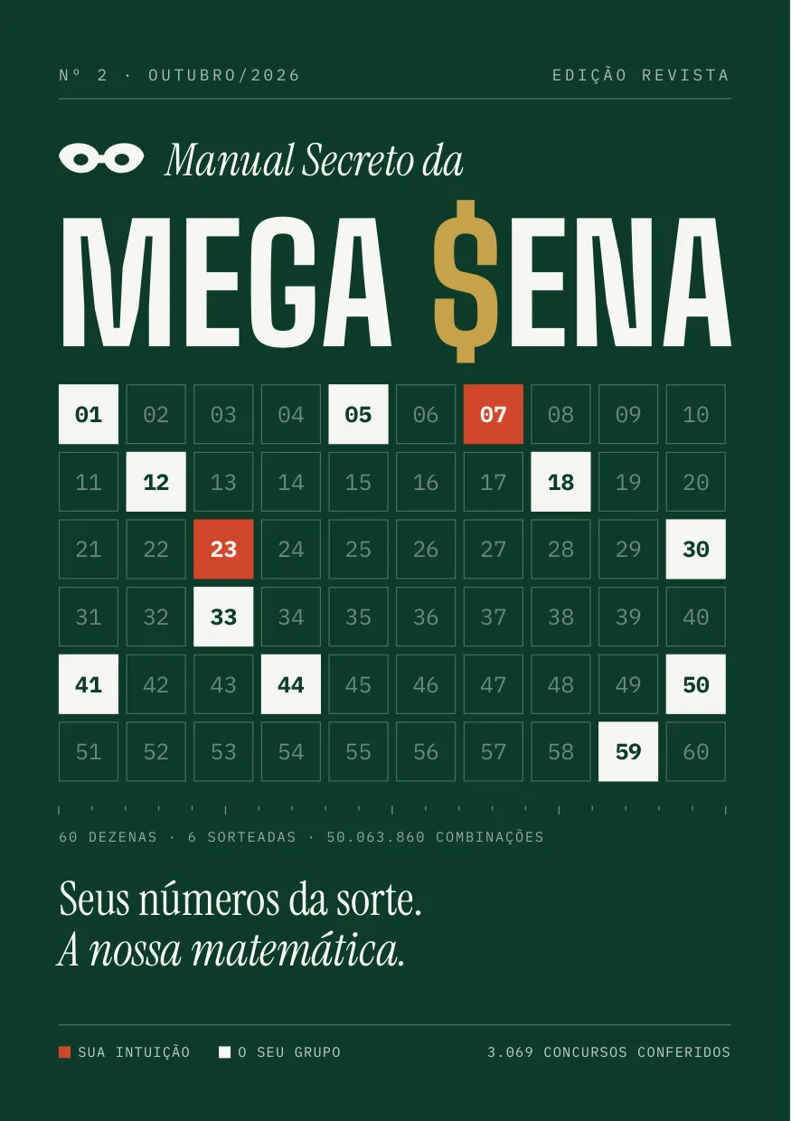 Capa do Manual Secreto da Mega Sena, edição 2026, com o volante de 60 dezenas